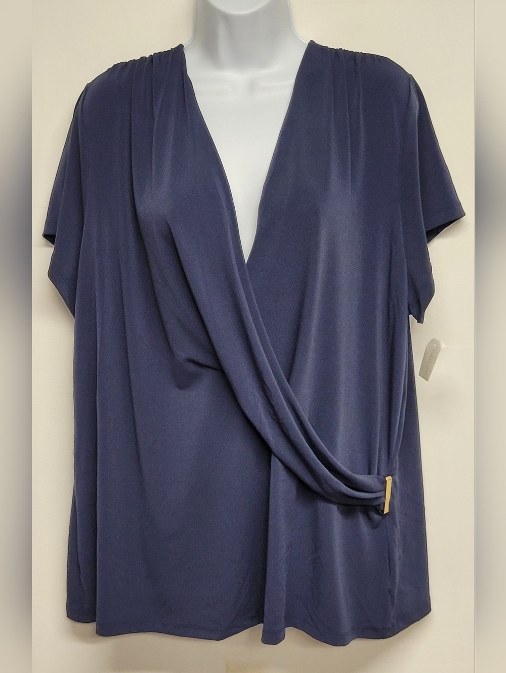 Charter Club Woman 3X Top Criss Cross V Neck Metal Hardware Slinky Stretch Knit